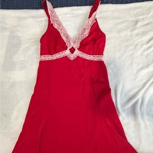 Elegant Red Lace Trim Nightgown
